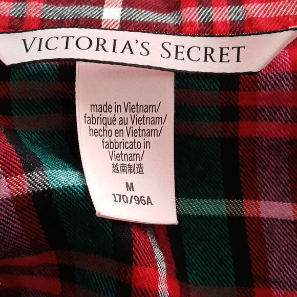 Victoria's Secret  plaid red christmas  holiday pj button down top Sz M NWOT - Picture 8 of 9